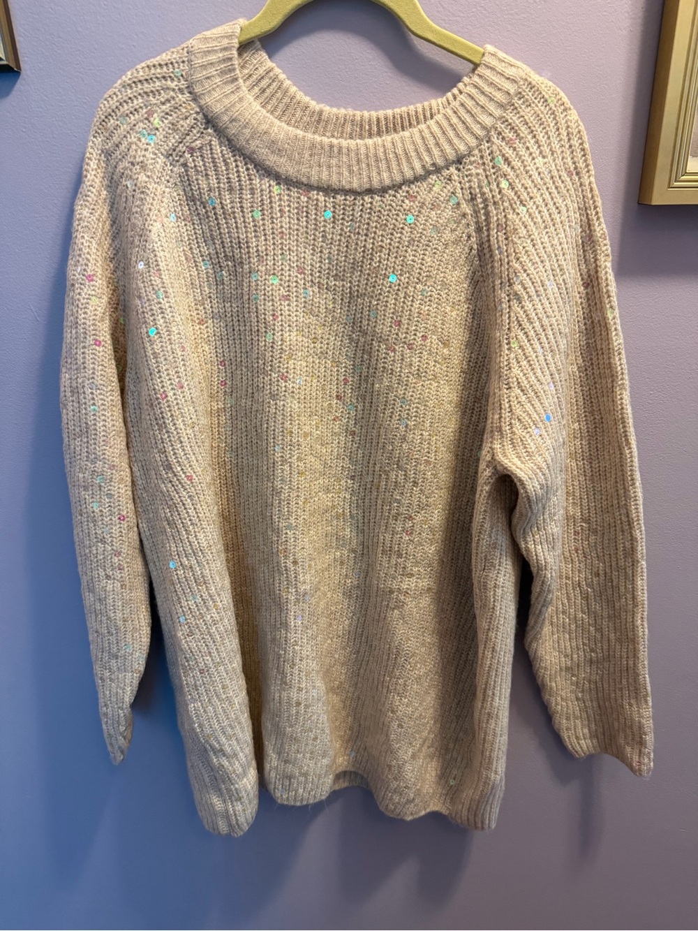 Lane Bryant Women’s Holiday Festive Sequin Embellished Beige Sweater Size 18/20